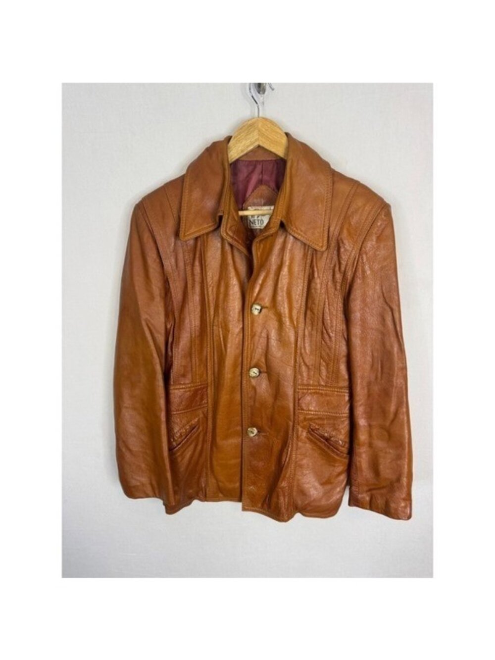 70s Neto Vintage Cognac Brown Leather Jacket Blazer Made in Canada Women M